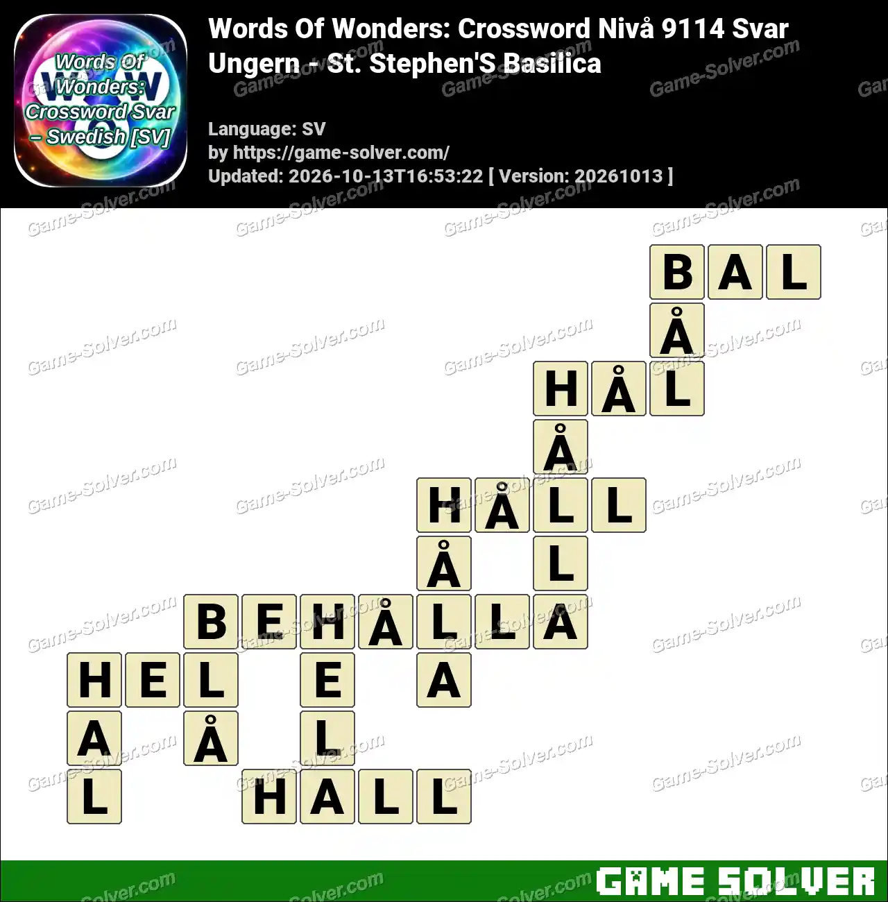 Words Of Wonders: Crossword Nivå 9114 Svar – Ungern – St. Stephen’S Basilica